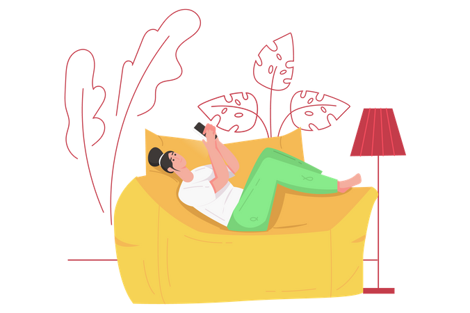 Woman using mobile on sofa  Illustration