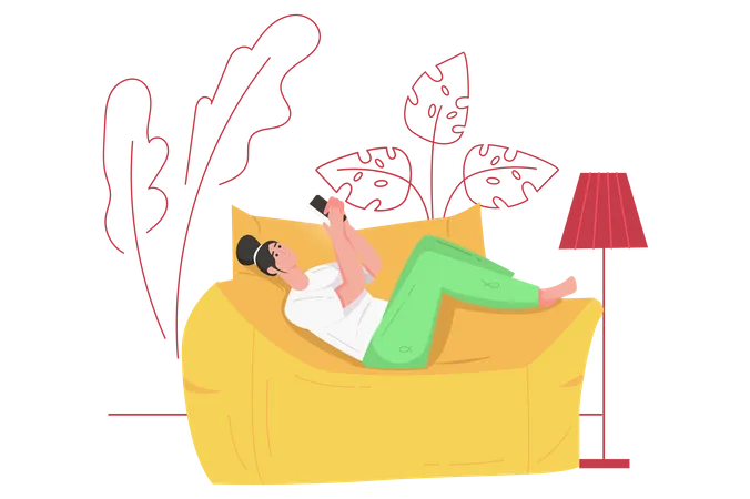 Woman using mobile on sofa  Illustration