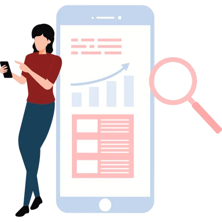 Woman Using Mobile Phone Doing Online Analysis  Illustration