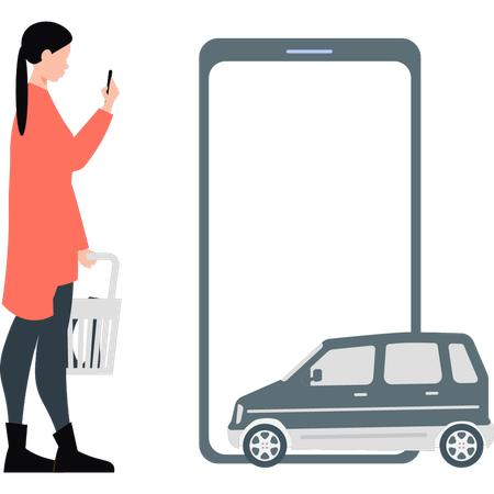 Woman using mobile phone for booking taxi  Illustration