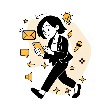 Woman Using Mobile Phone for Business Chat  Illustration