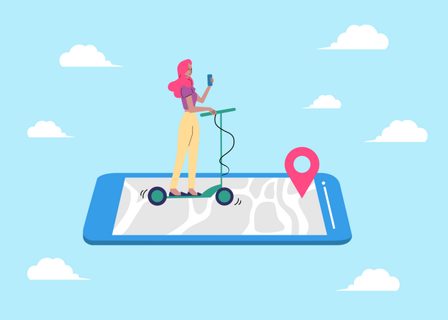 Woman using mobile phone for location navigation  Illustration