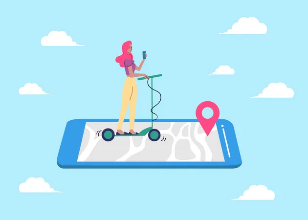 Woman using mobile phone for location navigation  Illustration