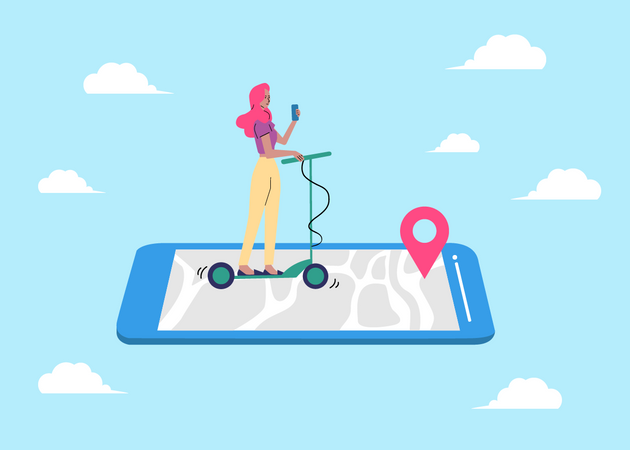 Woman using mobile phone for navigation  Illustration