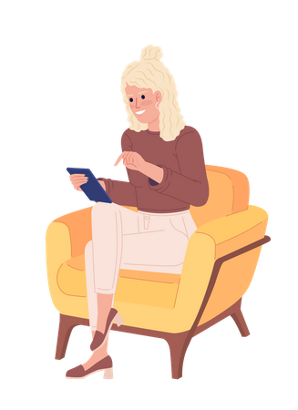 Woman using mobile phone in chair  Illustration