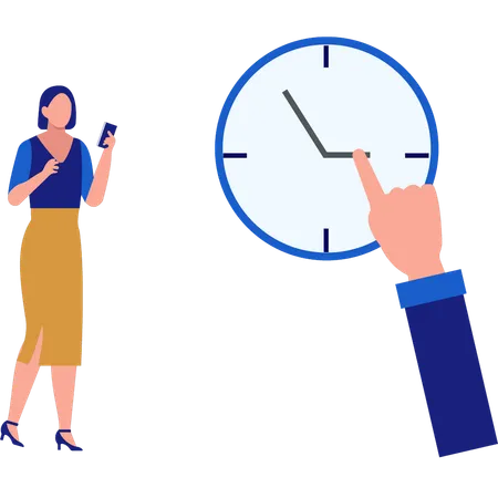 Woman using mobile to set time  Illustration