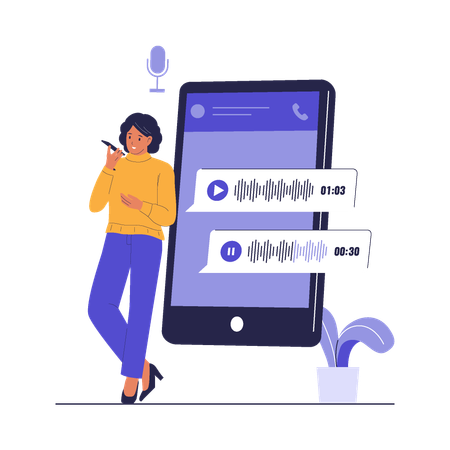 Woman Using Mobile Voice Chat Application  Illustration