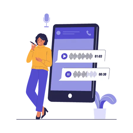 Woman Using Mobile Voice Chat Application  Illustration