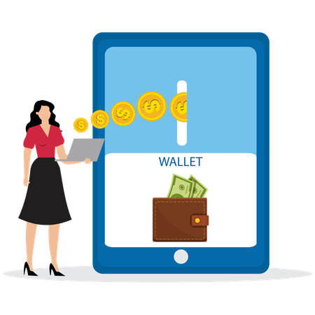 Woman using Mobile Wallet Application  Illustration