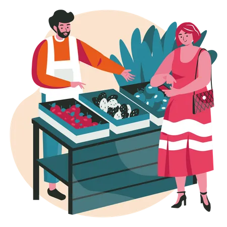 Woman using mobile while doing shopping Illustration