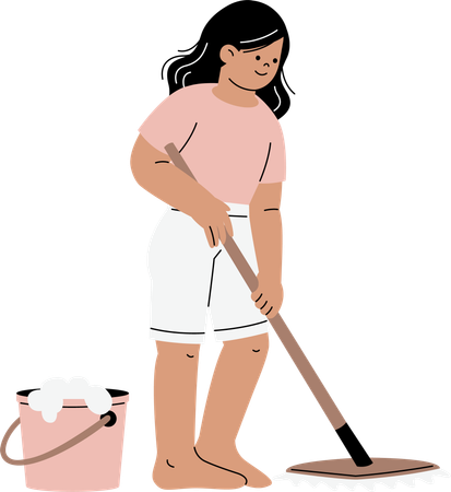 Woman using mop to clean floor  Illustration