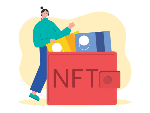 Woman using NFT wallet  Illustration
