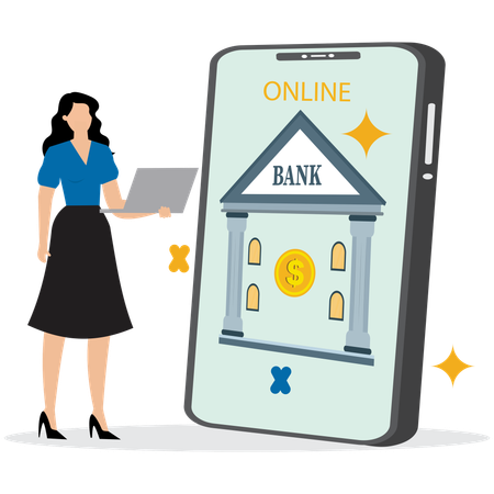 Woman using Online Banking Interface  Illustration