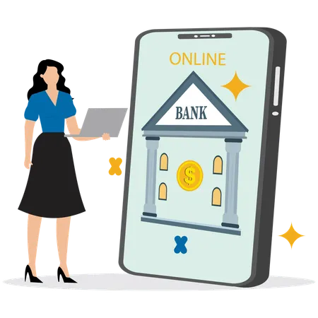 Woman using Online Banking Interface  Illustration