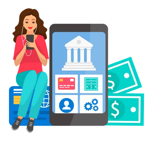 Woman using online banking service  Illustration