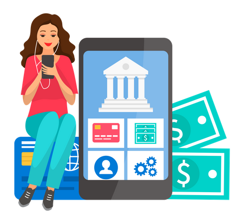 Woman using online banking service  Illustration