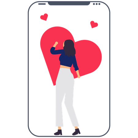 Woman using online dating app Illustration