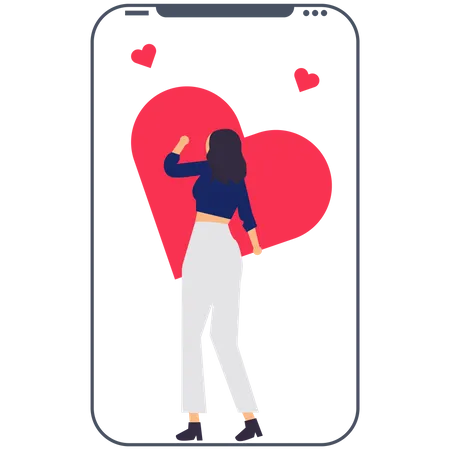 Woman using online dating app Illustration