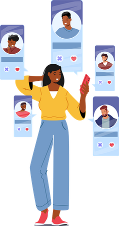 Woman using online dating service Illustration