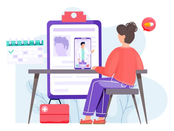 Woman using online healthcare services  Illustration