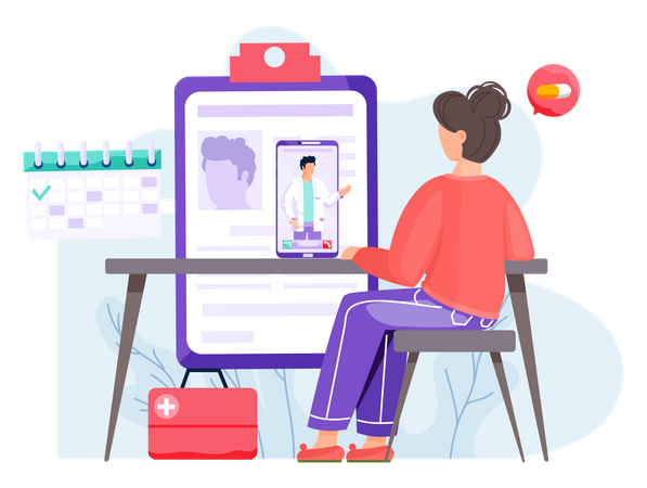 Woman using online healthcare services  Illustration