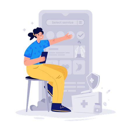 Woman using online medical services Illustration