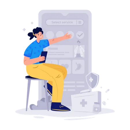 Woman using online medical services  Illustration
