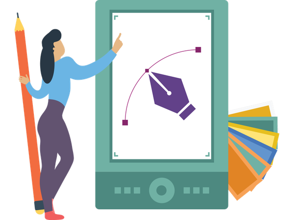 Woman using online pen tool  Illustration