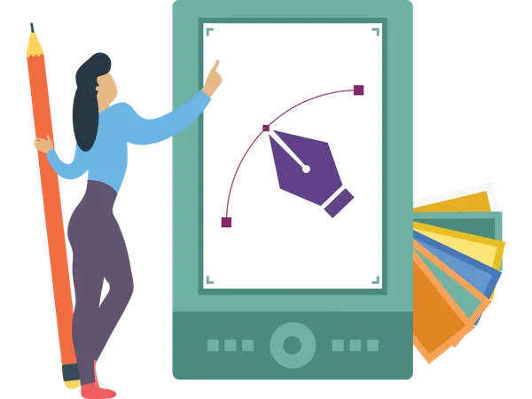 Woman using online pen tool  Illustration