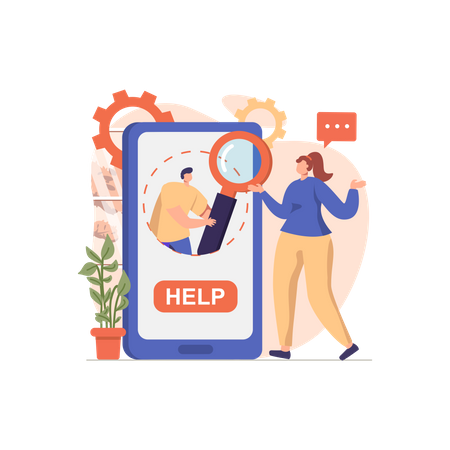 Woman using online support assistant  Illustration