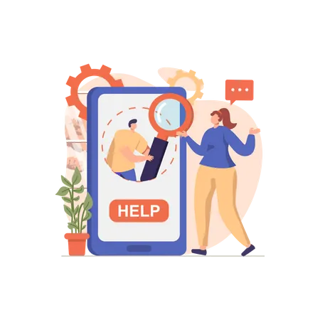 Woman using online support assistant  Illustration