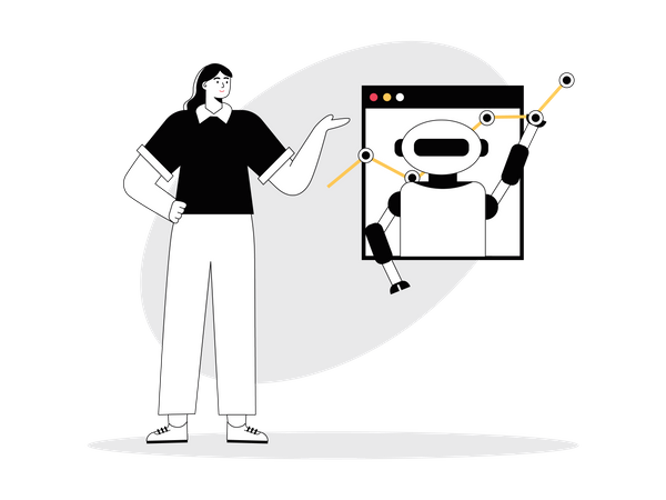 Woman using online trading bot  Illustration