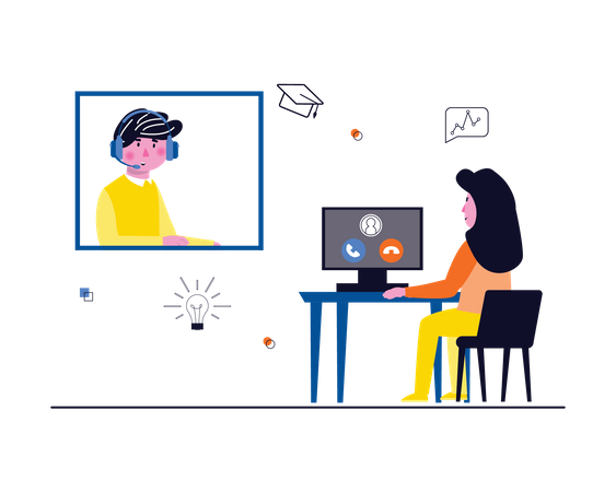 Woman using online video conference  Illustration