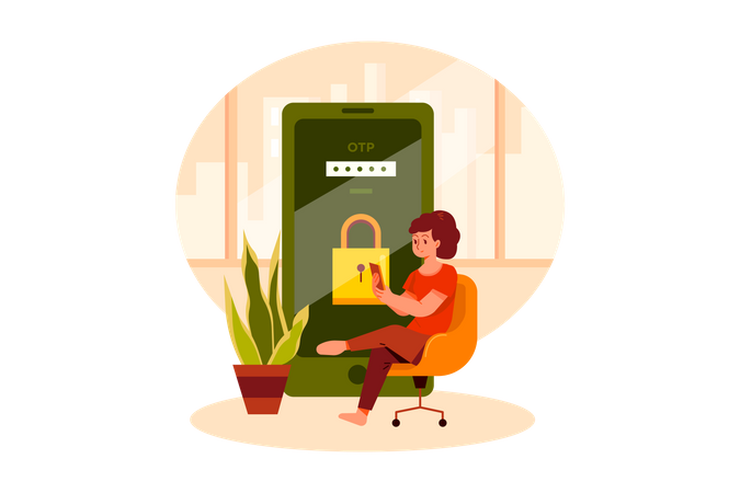Woman using OTP protection Illustration