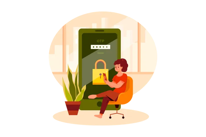 Woman using OTP protection  Illustration