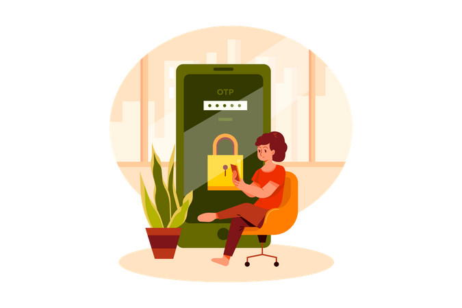 Woman using OTP protection  Illustration