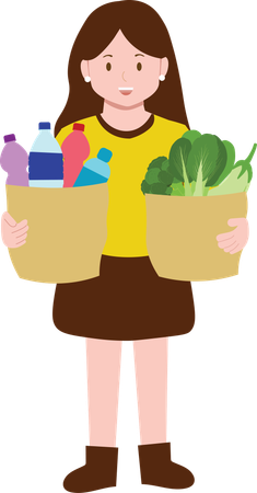 Woman using paper bag for shopping to save earth  Illustration