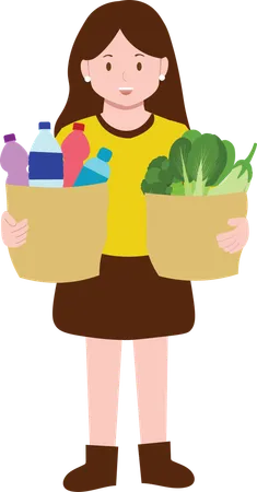 Woman using paper bag for shopping to save earth  Illustration