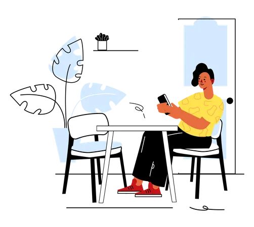 Woman using phone while sitting on table  Illustration