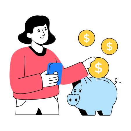 Woman Using Piggy Bank For Saving  Illustration