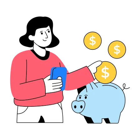Woman Using Piggy Bank For Saving  Illustration