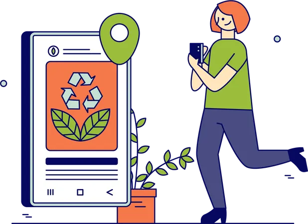 Woman using recycling apps  Illustration