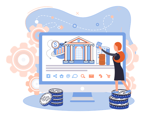 Woman using remote bank service getting bank statement  Illustration