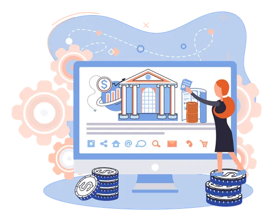 Woman using remote bank service getting bank statement  Illustration