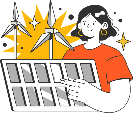 Woman using renewable energy  Illustration