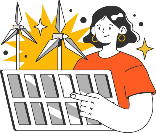 Woman using renewable energy  Illustration
