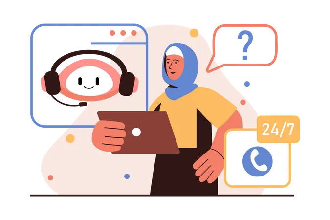 Woman using robot chat  Illustration