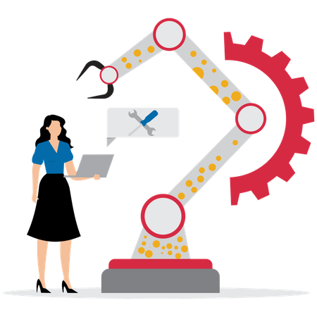 Woman using Robotic Arm Automation  Illustration