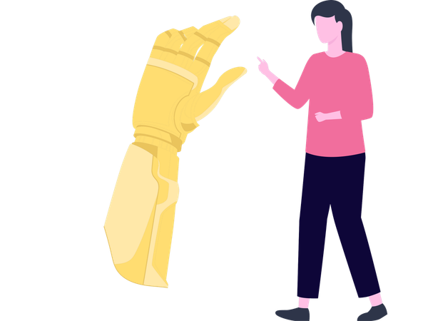 Woman using robotic hand  Illustration