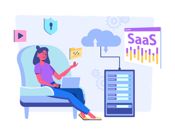 Woman using SaaS services  Illustration